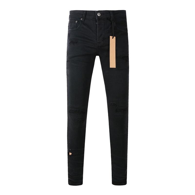 STREETRICH High Street Men's Jeans Low Rise Stretch Skinny Button Fly Ripped Hold Black Pants