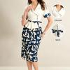 2026 Summer Women's Professional Suit Set: Shirt & Abstract Print Midi Skirt