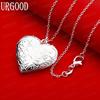 925 Sterling Silver Romantic Vintage Carved Heart Photo Box Pendant Necklace - Romantic Anniversary Jewelry