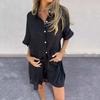 Conjunto de 2 piezas de camisa y pantalones cortos de primavera para dormir de verano, conjunto de blusa y pantalones de largo medio con solapa y botones, conjunto informal con cintura elástica suelta.