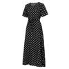 Fashion Women  Short Sleeve Beach Polka Dot Bandage Long Maxi Dress
