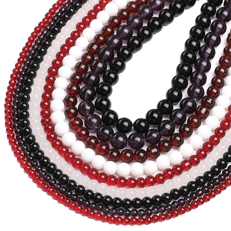 38cm/Str Glass Round Bead Chain for Necklace Bracelet DIY Jewelry Making 4-10mm
