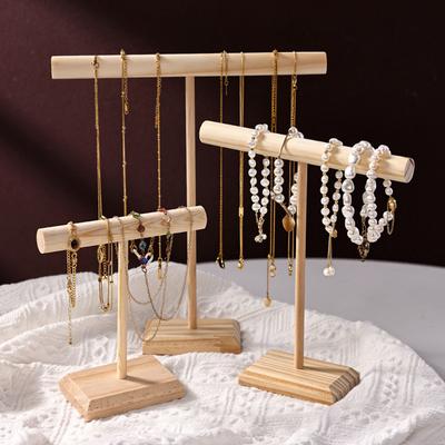 Drewniany stojak na biżuterię w kształcie litery T, stojak na naszyjniki i pierścionki, stojak na biurko, wieszak na biżuterię, organizer na biżuterię do domu