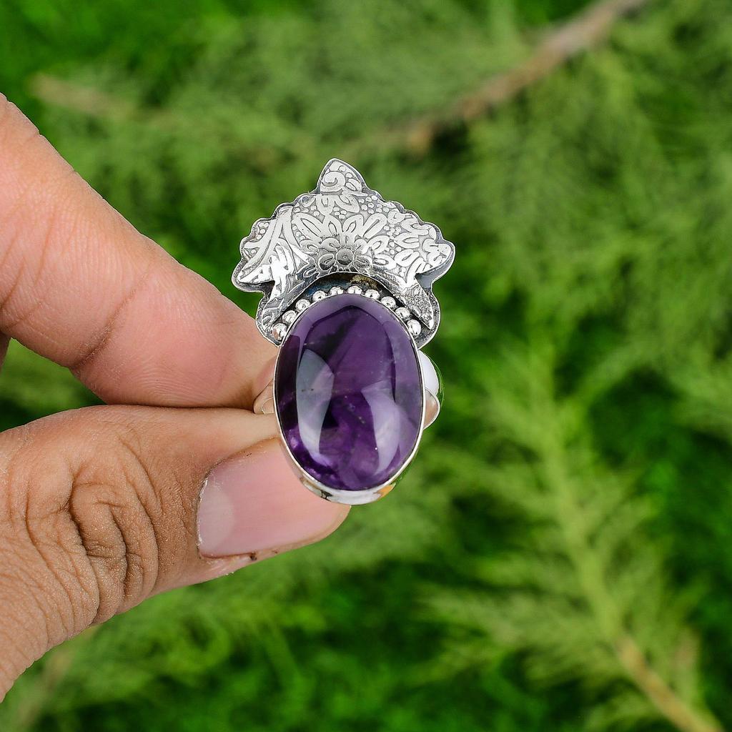 Mothers day Deal Star Amethyst Gemstone 925 Silver Solitaire Bezel Ring Jewelry