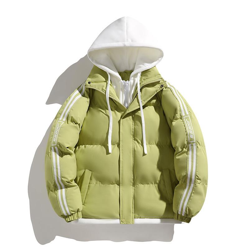 Fake Two-piece Cotton Jacket for Men Thickened Cotton Jacket for Winter Couples Coat Hong Kong Style Loose Hooded Bread Jacket