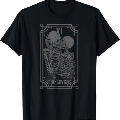 The Lovers Tarot Card Goth Skull Halloween Gothic Occult T-Shirt