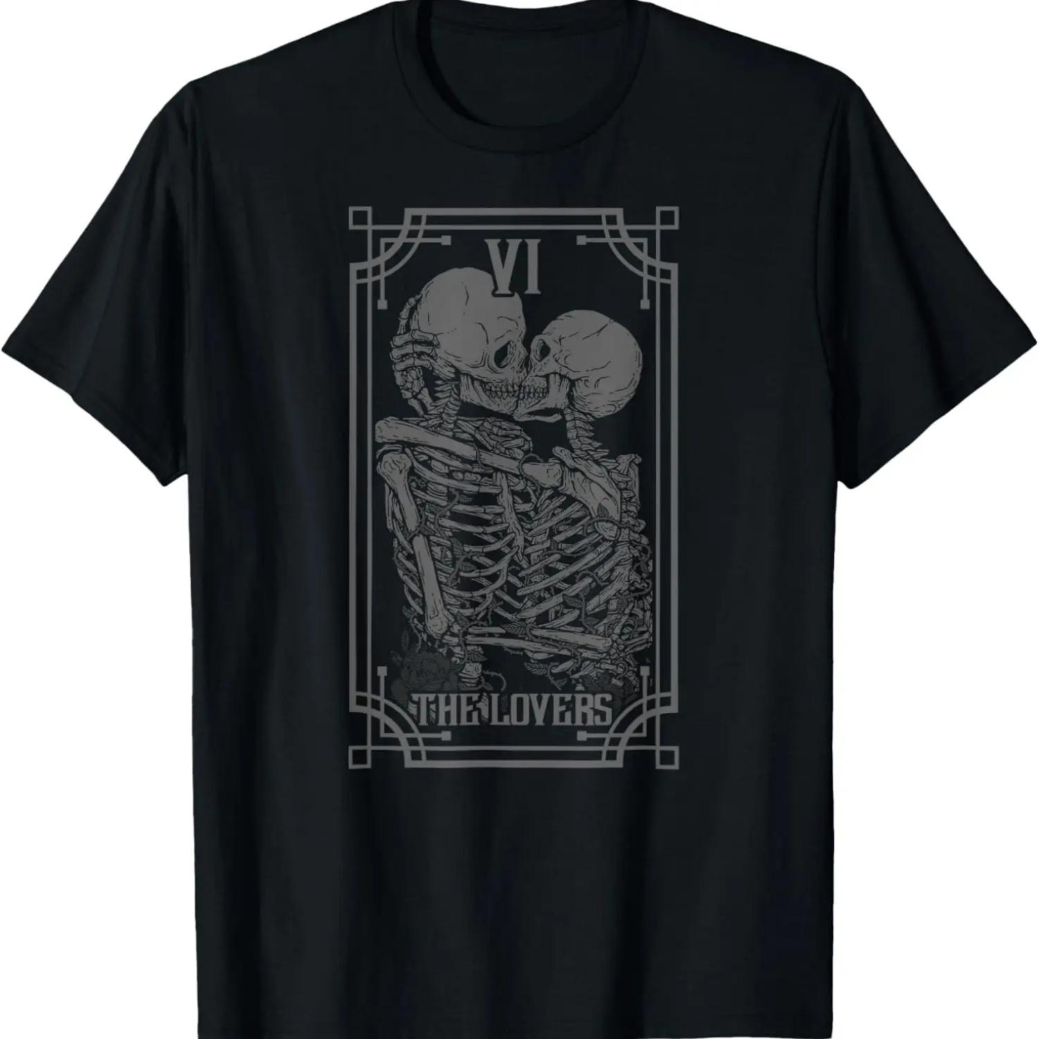 The Lovers Tarot Card Goth Skull Halloween Gothic Occult T-Shirt XXXXXL чёрный