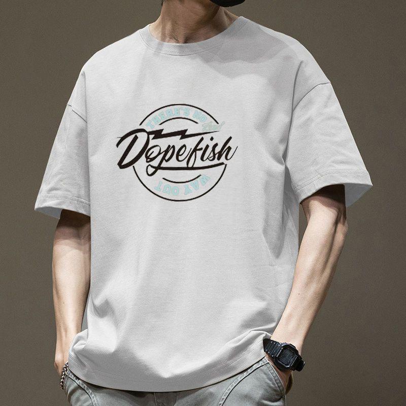 

Cotton Heavyweight Men s Hong Kong Style Cotton Loose American Trend Short Sleeved T-shirt with Printed Pattern Half Sleeve Simple S