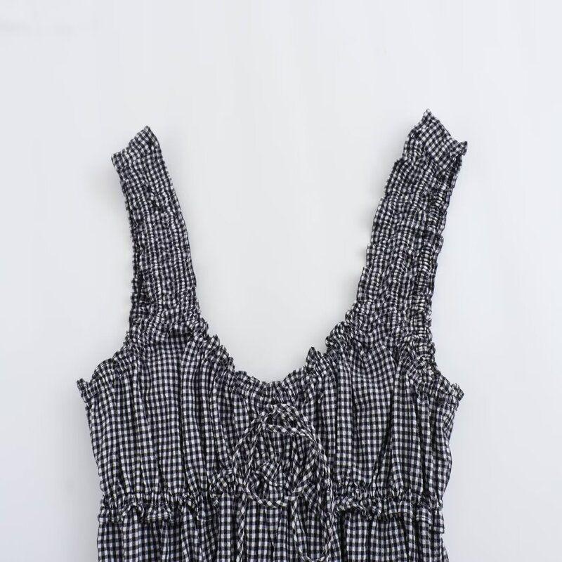 Fashion Style 2024 Summer New Arrival Women's Sling Silm Easiest for Match Plaid Short Tops 3115309 064