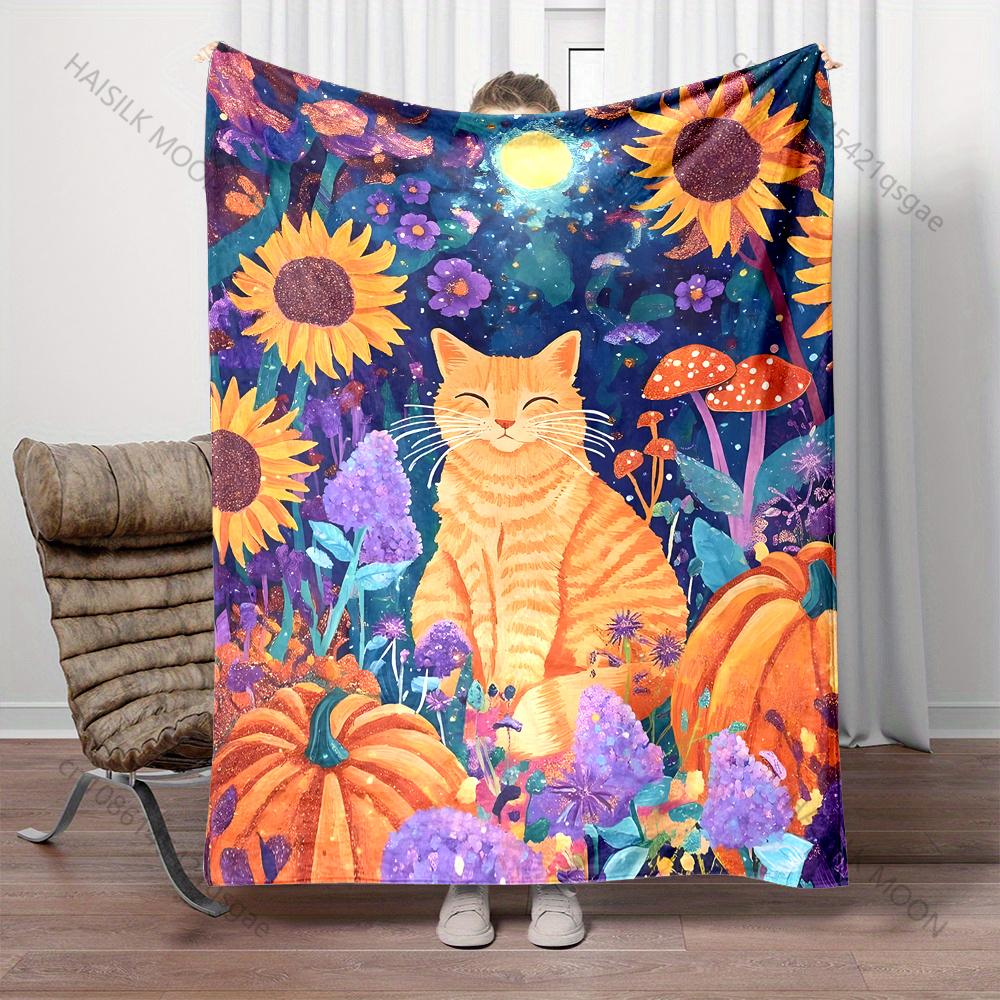 6 Style Sunflower Cat in Ink Style Print Warm Comfortable Blanket Home Travel Camping for Adults and Kids Luxury for Gifts