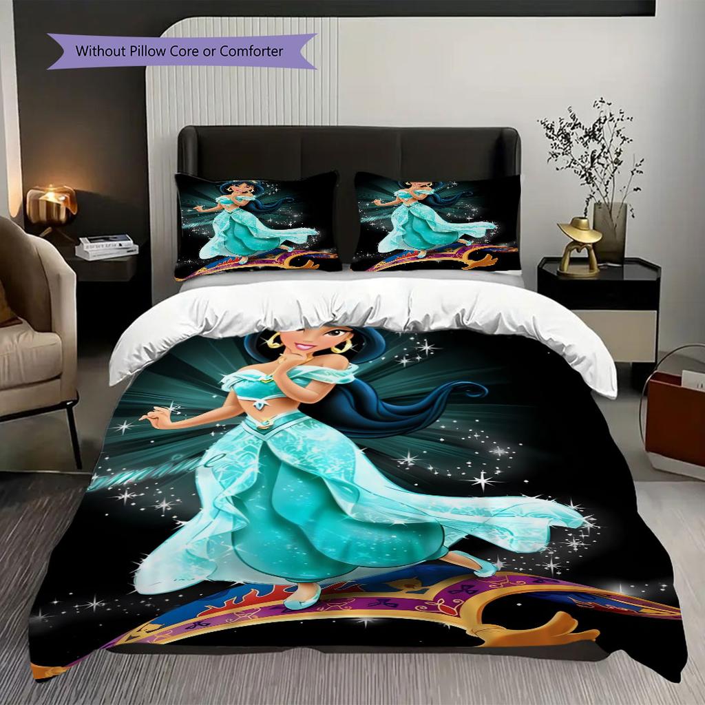 Sweet Fantasy Princess Bedding Set – Rapunzel & JasminePattern printing(1*Duvet Cover + 2*Pillowcase, Without Core),