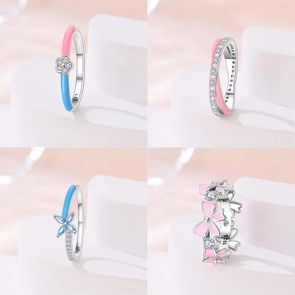 copper Rings Pink Bow Heart Love Ring Star Shape Moon Ring for Women Girl Engagement Weddling Party Jewellery Anniversary