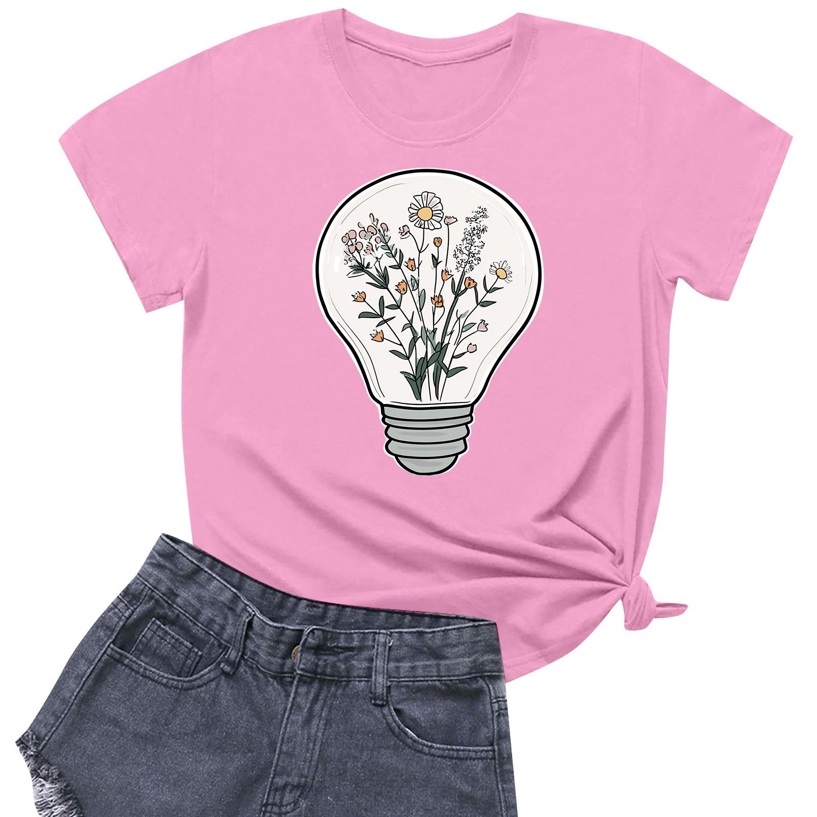 

Женская повседневная футболка с круглым вырезом и короткими рукавами с принтом L розовый