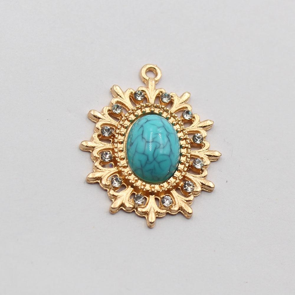 Factory direct sales of 8 pieces of 23 * 32mm oval flat bottomed turquoise pendant, suitable for DIY clothing necklace pendants