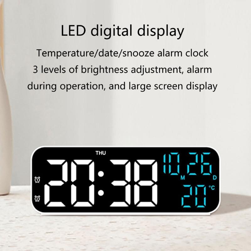 Versatile LED Alarm Clock with Temperature and Humidity Display Durable 12/24 Hour Format and 3 Adjustable Brightness