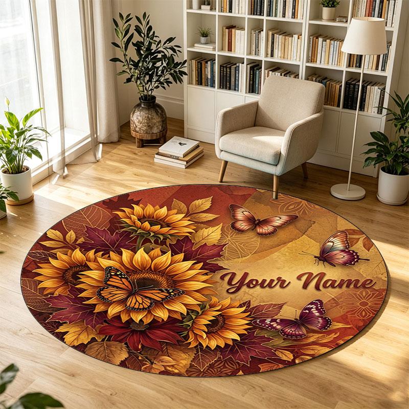 Floral Flowers (139) Theme Circular Crystal Velvet Carpet Customized Name & Text Round Soft Floor Rug For Living Room Bedroom Decor