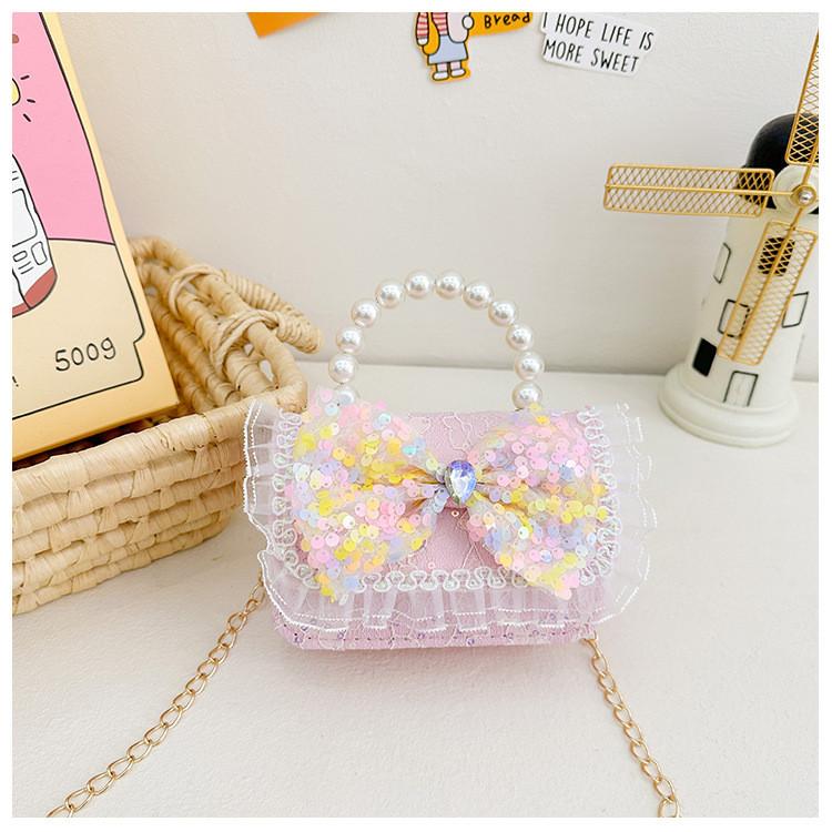 Cartoon Flower Bow Girl Decoration Children Shoulder Bag With Lace Design