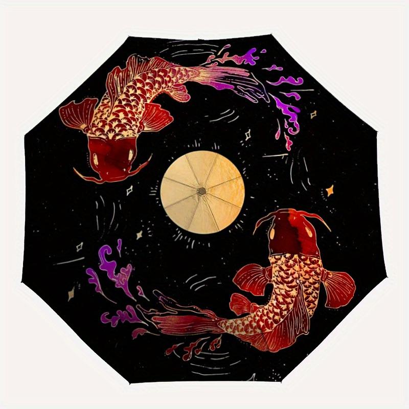 

1pc Koi Pond Automatic Open/Close Umbrella with Windproof, Functional Design, 8-Rib Sturdy Canopy