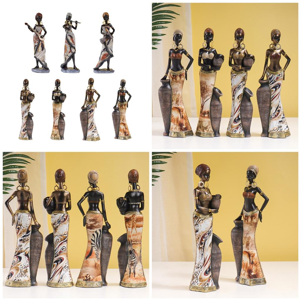 Stil Retro Statuie Femei Tribale Figurine Doamnă Africană Ornament Colecții Rășini Artizanat Artă pentru Desktop Living Room