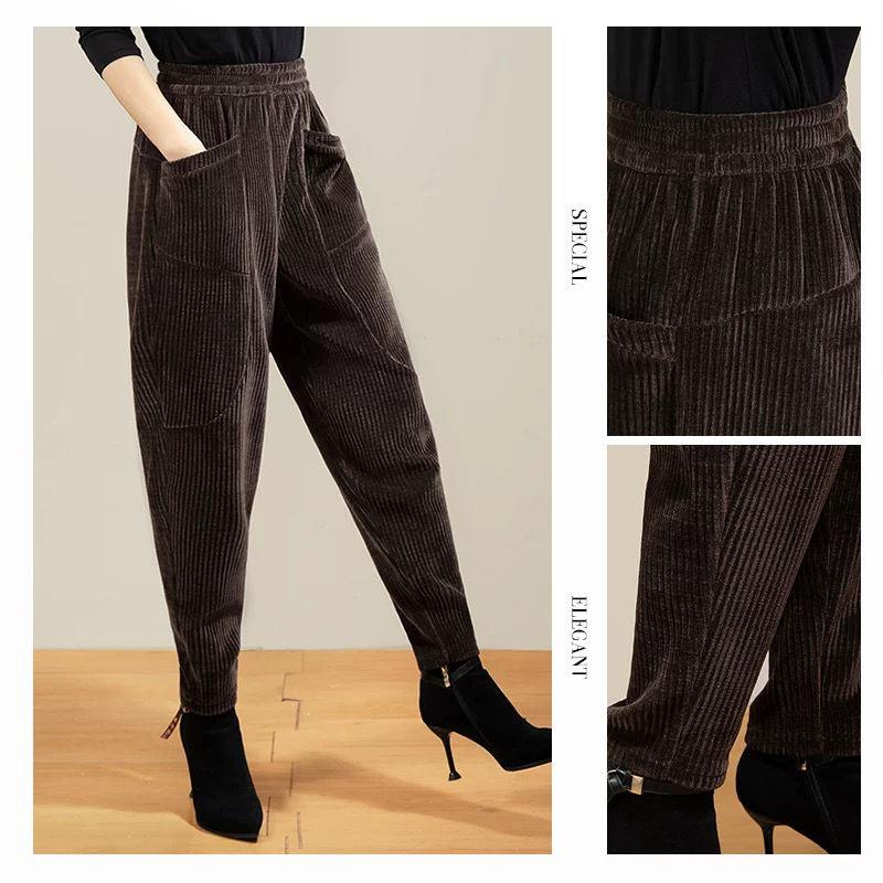 Women's Corduroy Harem Pants Autumn Winter Thickened Plus Size Loose High Waist  Fleece Pants