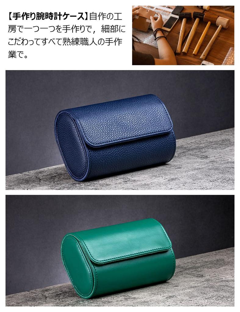 Whatna Handmade Leather Watch Case for 1, 2, or 3 Watches, Portable Storage Box, Collection Case, Travel, Business Trip, and More (Blue - 1 Count)