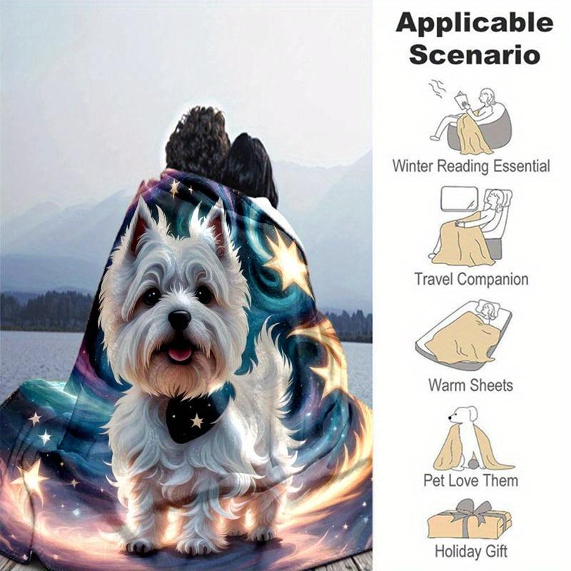1pc. Celestial Westie Plush Blanket - Perfect for Home, Office, Outdoors, Gift Idea, Suitable for All Seasonsz041728