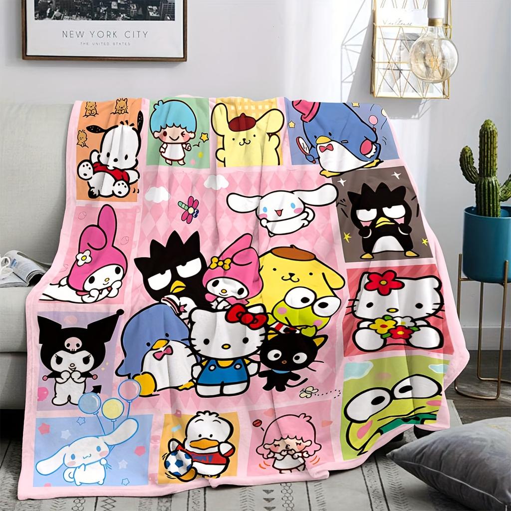 1pc Sanrio AllStars Collage Flannel Blanket Soft Flannel Material Cozy BedroomLiving RoomCamping Cover Perfect Sanrio F