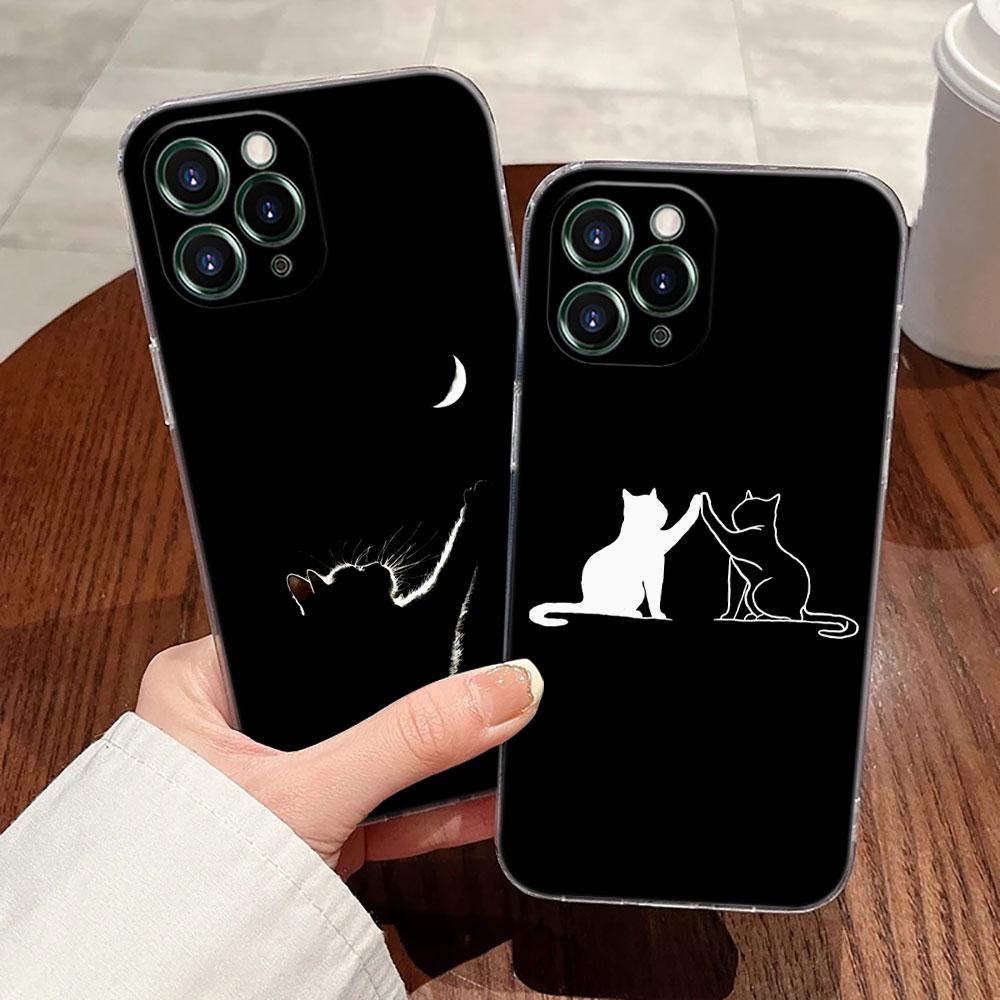 Funny Cute Cat Line Art Transparent Case For Apple iPhone 17 16 15 14 13 12 11 Pro Max 16 Plus 16E 17Air 17Pro Phone Cover Funda