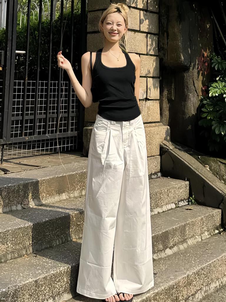 American Spice Girls Slim White and Skinny I-shaped Neck Vest Women's Summer Niche Inner and Outer Wear Short Suspender