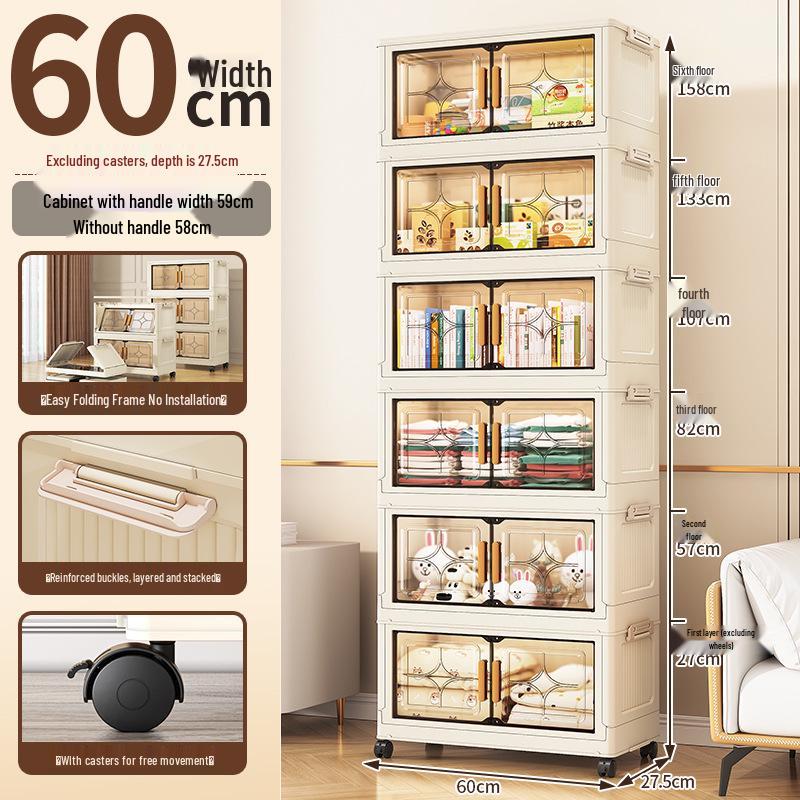 Compact Foldable Multi-Layer Storage Cabinet - No Installation Needed, Solid Color, Ideal for Home Living Room.