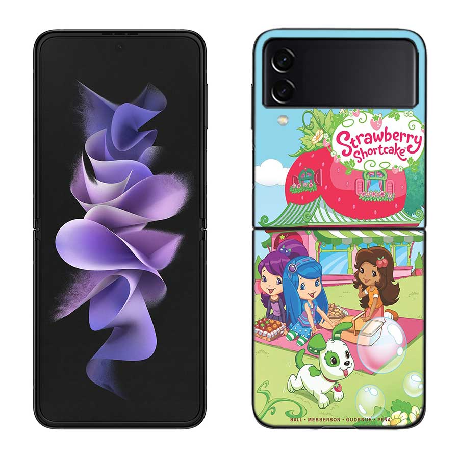 S-Strawberry Cute S-Shortcak Case for Samsung Galaxy Z Flip 6 5G Z Flip 5 4 3 5G Black Hard Cell Phone Cover Luxury PC Shell Coq