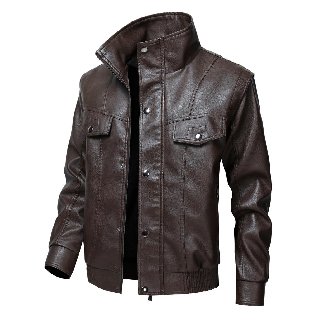 Boutique popular men's leather jacket locomotive wind lapel casual top short windproof and cold leather jacket men