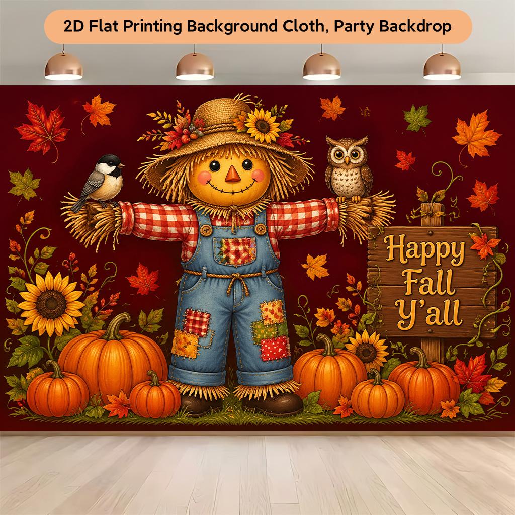 1 piece of 2D flat background fabric and a background fabric featuring a scarecrow and a pumpkin in an autumn scenezyc
