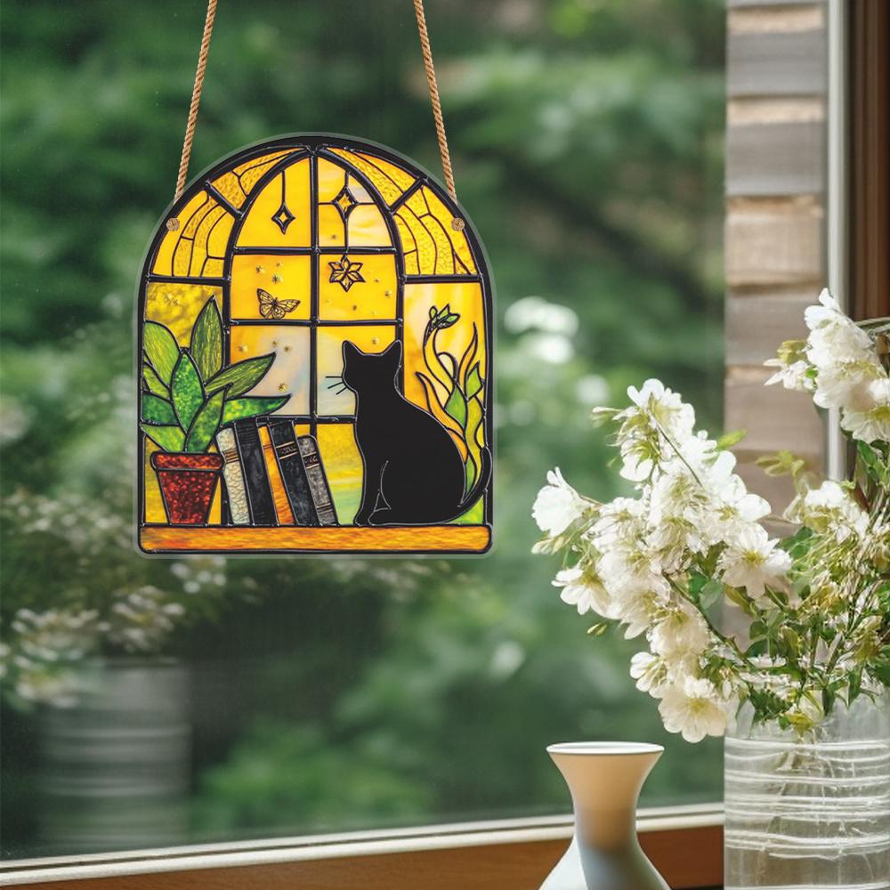 2D Flat Acrylic Black Cat and Book Design, Indoor and Outdoor Decoration - No Battery/electricity Required, Free Day Decoration, Shop Decoration, Dur