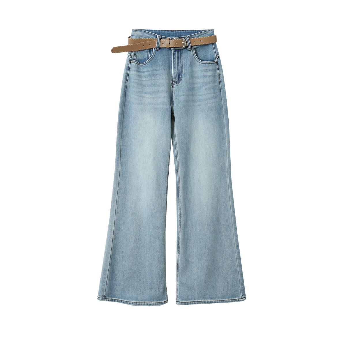 Oufan Retro Light Blue High-Waisted Wide-Leg Denim Pants for Women - Early Spring 2026 Collection XL
