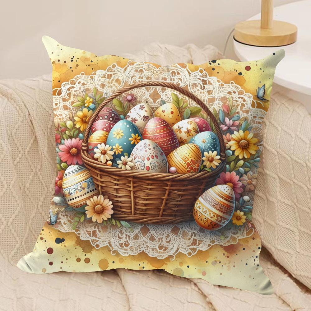 Easter Luxury Eggs Cushion Cover Silky Short Plush Invisible Zipper Dustproof Sofa Pillow Case For Home Decor