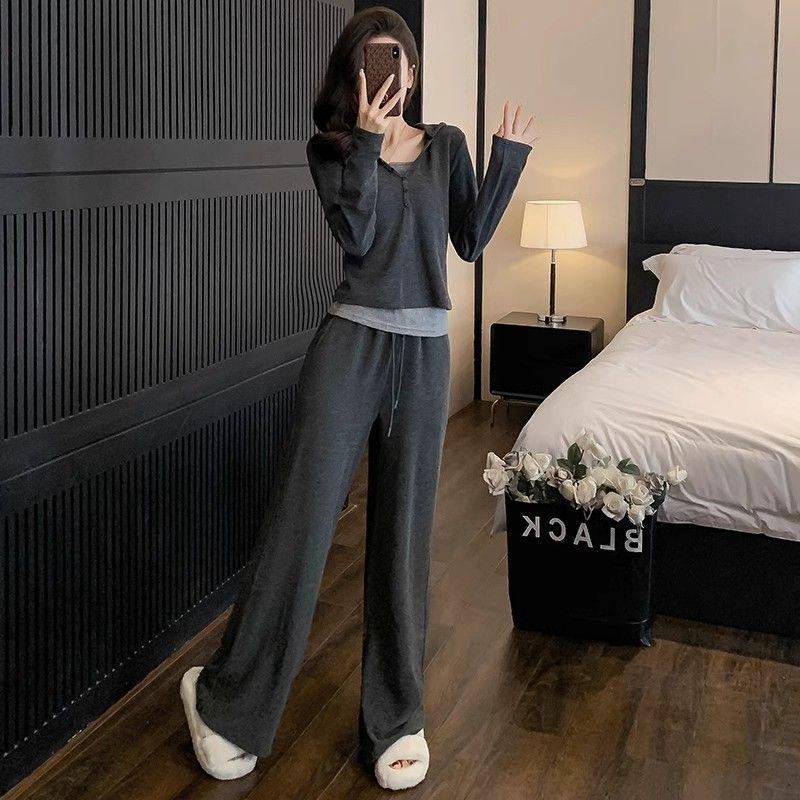 

Women s Color Block Hooded Top and Straight Leg Pants Set - Chic, Fake Two-Piece Casual Sportswear for Spring/Autumn. 2XL (Recommended: 65-75 kg)