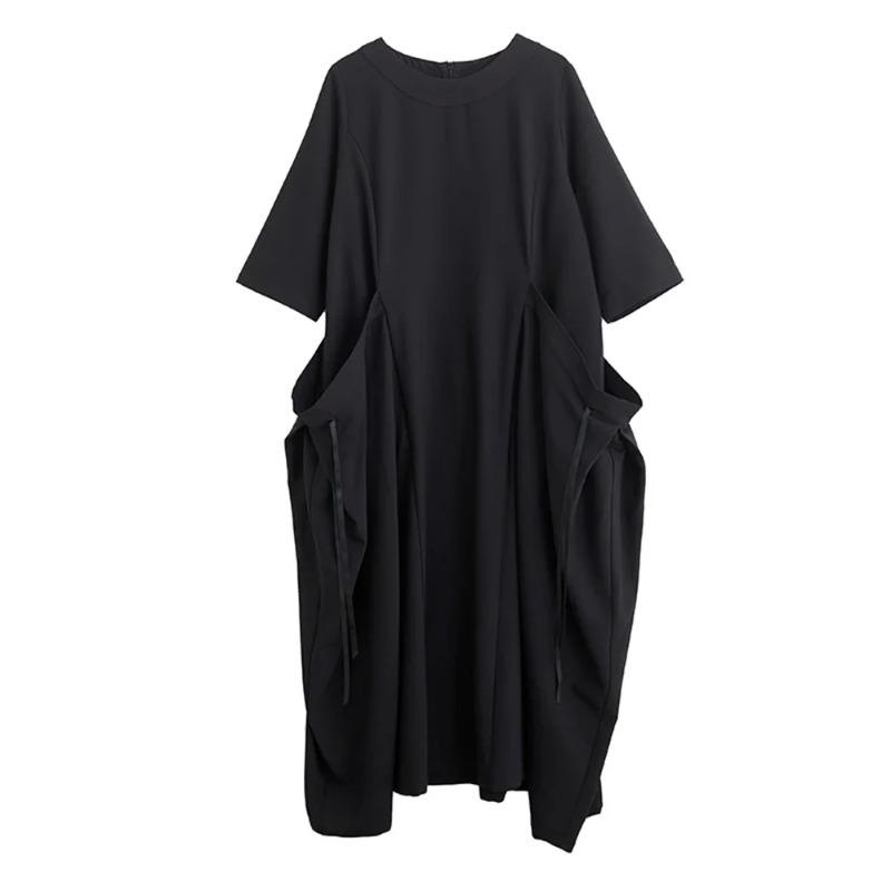 

XITAO Pocket Patchwork Bandage Solid Color Dress HQQ2514 One Size чёрный