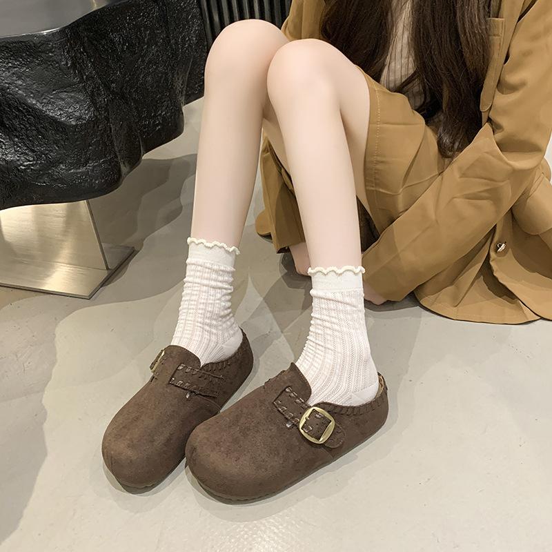 Thick sole heightening super fire one pedal Birkenstock shoes baotou half slippers women's autumn wear new popular sandals