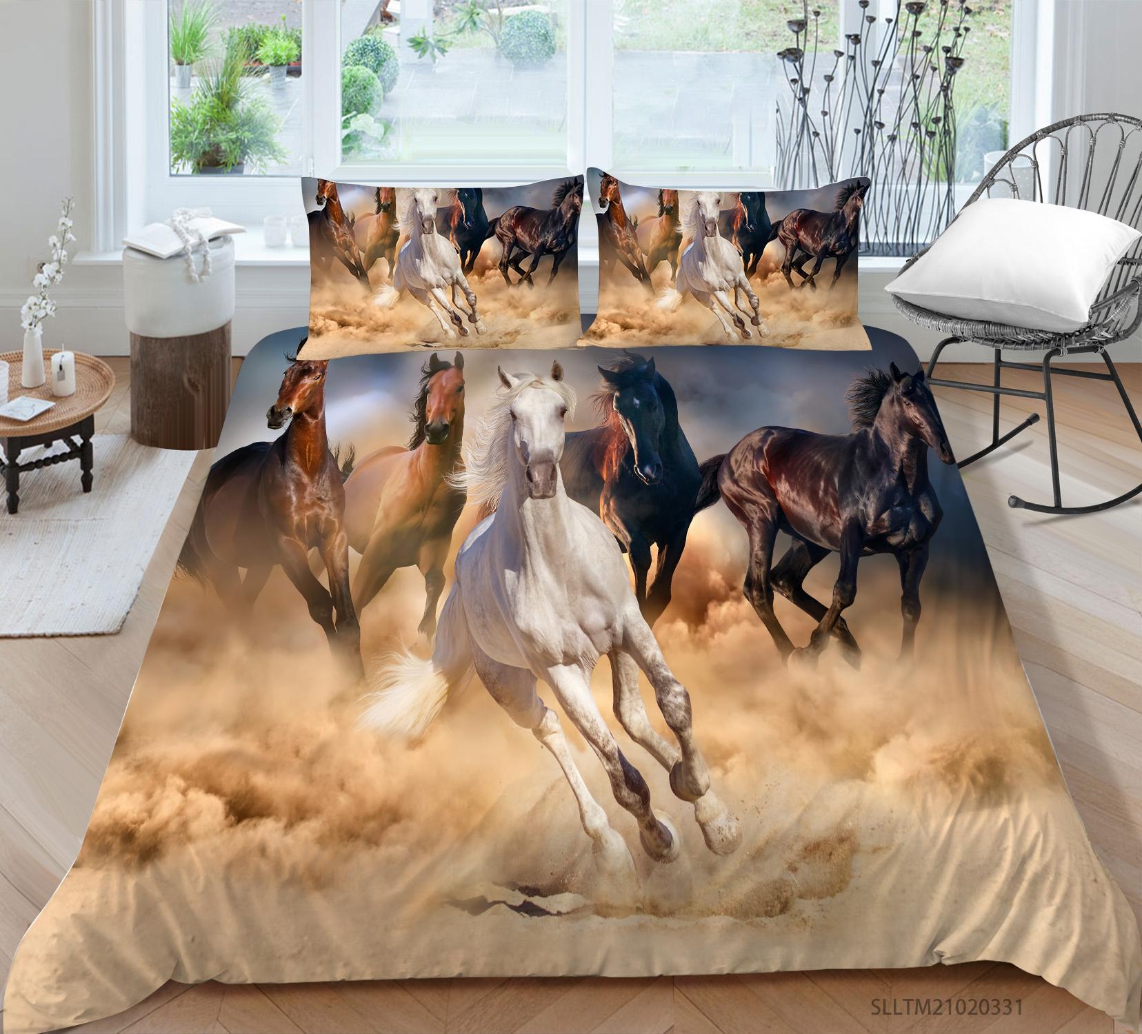 

Постельное белье с 3D рисунком лошади, односпальная двуспальная кровать, полноразмерная наволочка с животным принтом и пододеяльник из микрофибры, моющееся украшение для дома AU Double 180x210cm