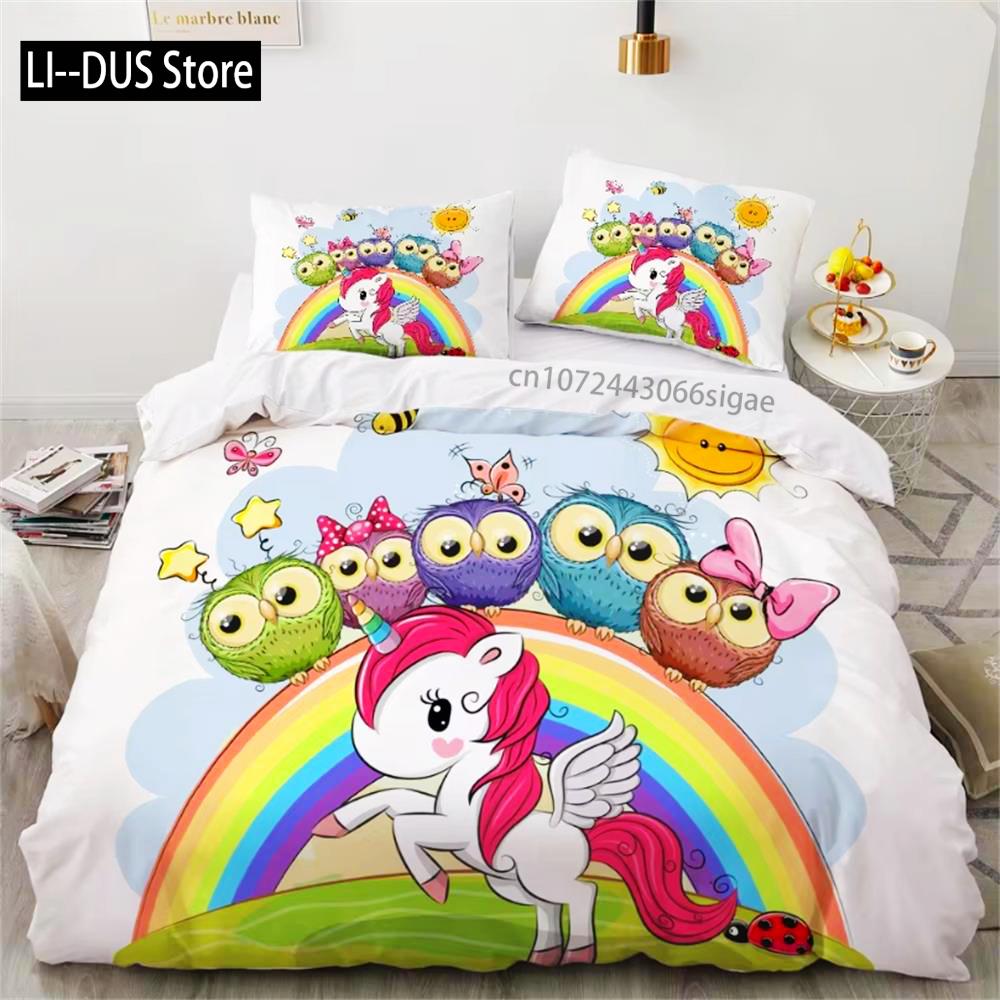Children Bedding Sets Gifts Unicorn And Colorful Horse Printing Duvet Cover Sets For Kids Girls Boys 2/3 Pcs Single Pink Quilts