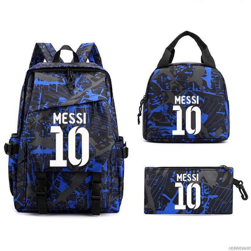 Football Star Peripheral Backpack, Primary And Secondary School Student Schoolbag Three-Piece Set, Lunch Bag, Pencil Bag Set, College Style
