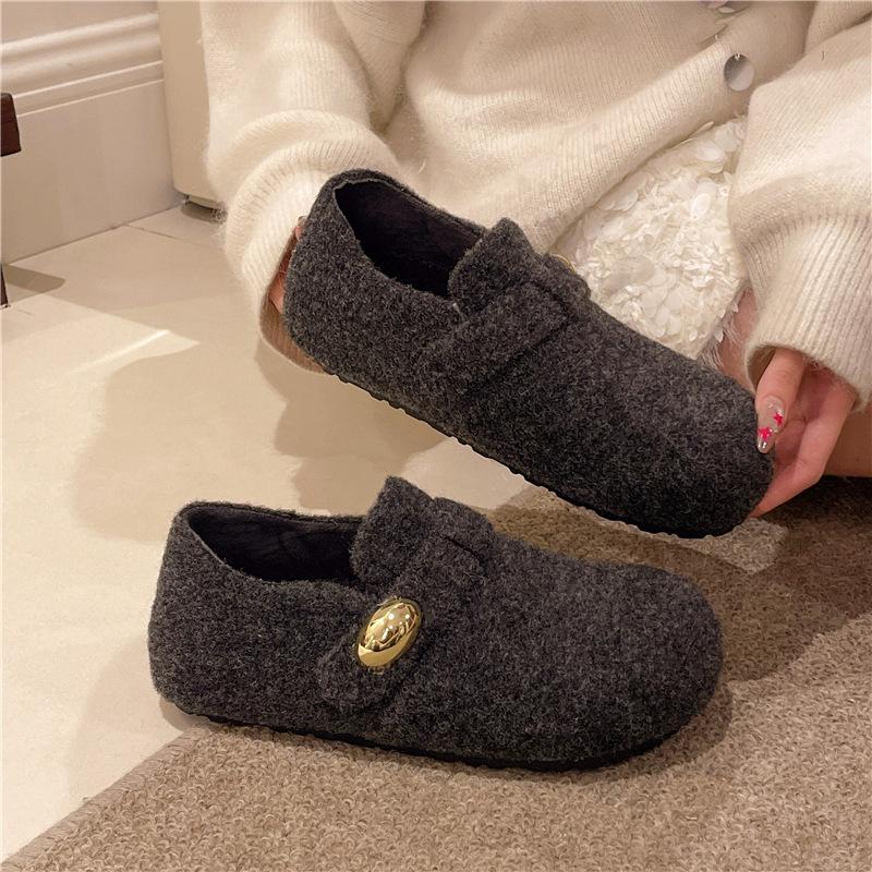 Bread Mao Mao shoes women's shoes wear 2025 autumn and winter new velvet Internet celebrity fashion pearl platform home cotton shoes