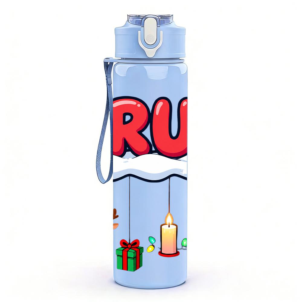1PC Bruh Christmas Ornament Lettering 750ml Color Plastic Water Bottle Leakproof Flip Straw Lid For Sports Office Home Use