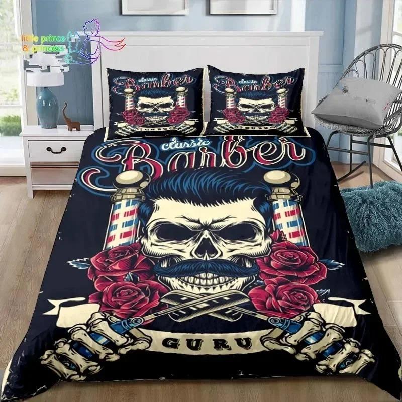 

Vintage Barber Shop Skull Sign Sleep Bedding Kit Single Size Single Size Full Queen Dimension King Dimension Size Bed Kit Adult Kid Bedroom 3D Design EU Single 135x200cm