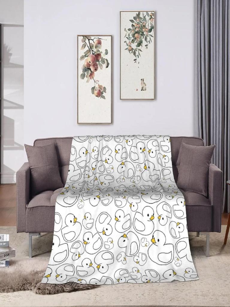 White Rubber Ducky Pattern Plush Blanket for Kids Soft Flannel Bedding Throw Warm Outdoor Use Quality Bedspread Gift Idea