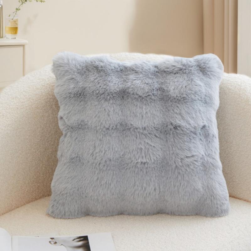 2pcs Plush Faux Rabbit Fur Pillowcases - Soft, Zippered, for Sofa & Living Room Decor, Ideal for Office and Holiday Party Enhancements