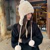 Rex Rabbit Hair Ear Protection Hat Female Cute Ball Winter Warm Encryption Woven Fur Hat Versatile Lei Feng Hat
