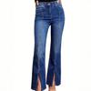 New Plus Size Fashion Trendy Stretch Jeans with Front Slit, Slim Fit Wide Leg Denim Pants for Women
