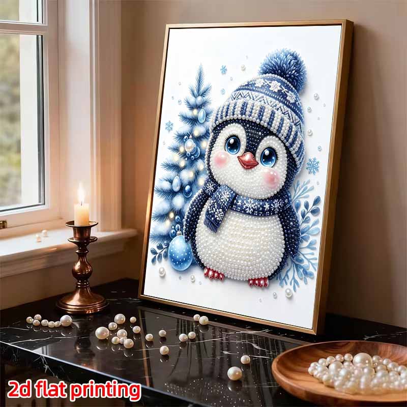 Frameless Pearl Painting Kit Cute Penguin Aesthetic Wall Art DIY Sparkling Bead Canvas Room Decor Creative Craft